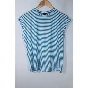 AYR Women's Small Blue White Striped Sleeveless T-Shirt